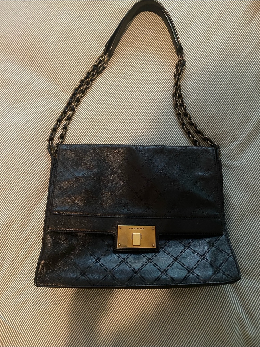 Marc Jacobs Black Quilted Shoulder Bag with Gold-Tone Lock